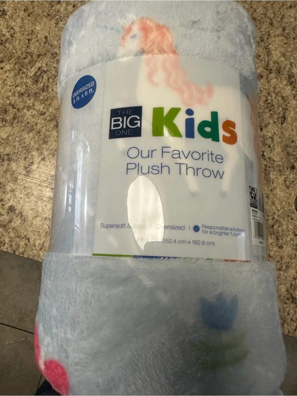 The Big One Kids Light Blue Unicorn Plush Throw